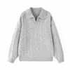 Yidao Vintage 2026 Coleção Outono Nova: Suéter Masculino de Tricô com Tranças, Estilo Retro Old Money e Gola Fold-Down