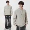 Camiseta de Manga Larga Talla Grande para Hombre Otoño 2026 Nuevo Estilo Americano Color Sólido Diseño Desestructurado Cuello Redondo Sudadera Capa Base