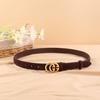 Cinturón de piel de vaca negra disponible para mujer, cinturón fino de cuero decorativo a juego, con doble G para jeans, venta al por mayor.