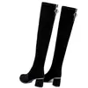 Botas femininas de cano alto, nova coleção outono/inverno 2026, forradas com fleece, efeito emagrecedor, botas elásticas, salto médio, botas longas, botas finas da moda