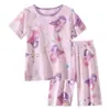 Terno de manga curta infantil Terno de ar condicionado para meninas dos desenhos animados Roupas para casa Shorts de manga curta para bebês de duas peças