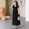 Vestido de Maternidade Estilo Novo 2026 Verão Simples Estampado Xadrez Bolha Gravata Solto Vestido de Maternidade