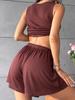 Chaleco Cruzado Europeo y Americano para Mujer de Cuello Redondo Sin Mangas Top Pantalones Cortos Deportivos Traje Casual Cómodo Casual Verano 2025