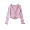 Camiseta de Manga Larga con Volantes Sexy de Cuello en V Profundo, Top Cardigan Casual Ajustado, Famoso en Internet