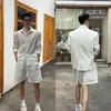 Conjunto de Camisa de Manga Longa Lisa Casual Solta e Shorts Masculino de Verão Novo High-End Estilo Old Money Simples