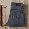Jeans masculinos de outono e inverno 2022, grossos, de alta qualidade, negócios, azul acinzentado, stretch, bordados, corte slim, reto, jeans de comércio exterior