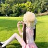 Lolita Mori Original Feito à Mão Doce JK Chapéu de Palha Combinando Laço Fita Renda Chapéu de Sol Chapéu de Palha