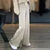 Pantalones de Punto para Mujer Estilo Coreano Nuevo Primavera/Verano Color Sólido Costura Central Divididos Pierna Ancha Sueltos Casuales para el Trabajo