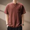 Camiseta de lino para hombre con cuello mao estilo chino, escote en V, manga corta, nueva marca de ropa de trabajo de verano moderna, camiseta Polo de media manga para hombre