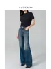 Jeans Feminino Wide Leg de Cintura Alta, Calça Reta Estilo Vintage, Versátil para Primavera e Outono, Lavado, Fashion, Tendência, Elegante, Adequado para o Trabalho