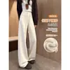 Calças Femininas com Forro de Lã para Outono e Inverno, Calças de Corte Reto e Largo com Caimento Fluido, Calças de Yoga Femininas Petite de Cintura Alta, Calças de Moletom Esportivas Engrossadas