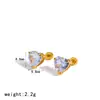 Brincos Europeus e Americanos Pequenos e Delicados com Quatro Garras Cravejados de Diamantes, Versáteis e Elegantes Brincos de Aço Inoxidável para Piercing, Cor Dourada 18K Conservadora