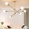 Lámpara de araña minimalista post-moderna nórdica transfronteriza para restaurante, sala de estar, sala de exposiciones, líneas geométricas, lujo ligero, lámpara de araña molecular frijol mágico