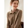 Camisa de Cachemira para Mujer Cuello Polo Cardigan Tejido Temperamento Solapa Diseño con Sentido Suéter Base Abrigo Camisa de Cachemira