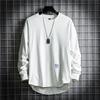 Camiseta de Manga Larga con Cuello Redondo para Hombre, Holgada, Talla Grande, Top, Camiseta, Moda Coreana, Verde Militar, Camiseta Base