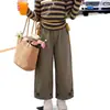 Conjunto de primavera y otoño para niña, estilo nuevo: Conjunto de dos piezas: camiseta de manga larga a rayas con cordón y pantalones curvados para niños