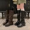 Botines con un Nuevo Diseño Elegante para Mujer, Botas de Cuero de Moda 2025 con Tacón Grueso, Botas a Media Pantorrilla en Color Marrón para Adultos