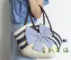 Bolsa de Ombro de Crochê com Listras Verticais e Laço Grande de Fábrica, Bolsa de Palha, Novo Coração de Cristal