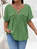 2025 Amazon Primavera/Verano Nuevo Top de Color Sólido Talla Grande para Mujer Cremallera Manga Corta Bolsillo Falso Jersey Camiseta Ajuste Holgado
