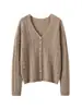 Cárdigan de Cachemira Suave Estilo Coreano para Mujer, Suéter Exterior de Ganchillo Calado con Cuello en V, Chaqueta Superior Elegante que Reduce la Edad