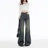 Jeans acampanados adelgazantes de cintura alta color gris cemento para mujer, nuevo estilo americano 2026, no se pegan, ajuste holgado, pantalones de pierna ancha fluidos