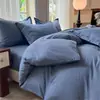 Conjunto de Capa de Colcha de Algodão Lavado Cor Sólida Estilo Japonês Quatro Peças, Conjunto Simples de Cor Lisa para Dormitório Estudantil Cama de Solteiro/Casal Lençol e Capa de Colcha Três Peças