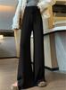 Pantalones de Mopa Pantalones de Pierna Ancha Sueltos Casuales para Mujer Cintura Alta Drapeado Recto 2024 Nuevo Diseño de Botones Pantalones de Punto