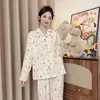 Yunduo Algodão Novo Pijama para Mulheres na Primavera e Outono Manga Longa Popular em Transmissão ao Vivo Doce Solto Conjunto de Roupas para Casa Que Pode Ser Usado Fora