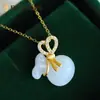 Collar de Bolso Xiaofu Colgante para Mujer Jade Collar Vintage Joyería Estilo Chino Colgante de Jade Hetian Cadena para Clavícula de Mujer Plata de Ley