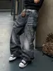 Jeans de Pierna Ancha Recta Suelta para Hombre con Bigotes de Gato Desgastados Impresos en 3D de la Calle Principal Americana, Pantalones Modernos Versátiles