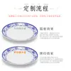 Prato de porcelana azul e branco disco de melamina prato de cozinha de restaurante restaurante prato plano de imitação de porcelana de plástico prato raso louça de osso comercial