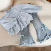 Conjunto de Ropa de Otoño para Niña: Camisa y Jeans 2026 Nuevo Elegante Camisa Holgada tipo Muñeca y Jeans de Moda para Niños