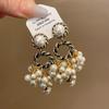 Brincos de pérolas e flores de diamantes de agulha de prata, estilo francês, brincos leves de luxo de alta qualidade, moda de nicho, brincos diários para mulheres