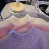 Camiseta de Inverno para Meninas Bebê Estilosa Infantil Tendência Marca Desenho Animado Coreano Espessada Integrada Lã Gola Meio Alta Camada de Base