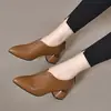 Colección Otoño 2026: Zapatos de tacón alto puntiagudos de piel suave para mujer con cremallera trasera, Zapatos casuales de tacón grueso de piel