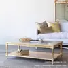 Mesa de Centro de Mármore Esculpido Vintage Estilo Francês Mesa de Chá Rattan Desgastado Villa Americana Mesa de Centro de Vidro para Lazer