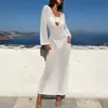 Moda Feminina Transfronteiriça Nova Slim Fit Decote V Flor Tridimensional Sexy Vazado Grande Costas Abertas Alça Longa Vestido de Praia