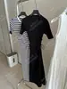 DestacadoYuran 26 Nuevo Estilo Nórdico de Principios de Otoño Vestido Ajustado de Punto Rayado con Cordón y Manga Corta de Cuello Redondo