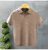 2026 Verão Masculino Novo Estilo Malha Lyocell Gola Tesoura Manga Curta Camisa de Malha Gelo Fresco Slim Fit Anti-Amassar Camiseta Nova
