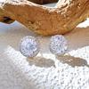 Pendientes redondos de estilo coreano con incrustaciones de circonita y diamantes superbrillantes, de acero de titanio, cobre y plata, chapados en plata, para perforación de hueso de la oreja, joyería de alta gama