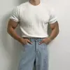 Ventas Directas de Fábrica Prendas de Punto para Hombre Europeas y Americanas Transfronterizas Nuevos Tops de Punto Casuales para Hombre Color Sólido Manga Corta Ajustados y Modernos