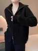 Cardigan feminino 100% lã mercerizada com lapela e zíper, um suéter de malha sofisticado de manga longa para primavera e outono
