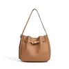 Bolsa Saco de Couro de Primeira Camada para o Início da Primavera, Bolsa Versátil para o Dia a Dia em Couro Genuíno, Bolsa Kelly, Bolsa Mãe e Filha, Bolsa Vintage Transversal de Ombro, Bolsa Casual