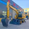 Fabricante Vende Excavadora Grande con Ruedas de 15 Toneladas, Excavadora de Trituración de Ingeniería y Limpieza de Terreno, Excavadora Multifuncional con Ruedas para Construcción de Carreteras