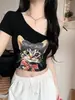 5161 # Estilo Nuevo de Verano Chica Picante Estampado de Gato Tridimensional de una Sola Hombro Manga Corta Top de una Pieza para Mujer con Almohadillas en el Pecho Versátil Ajuste Delgado