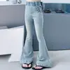 Jeans de Mezclilla para Niñas para Exportación, Elegantes Pantalones Acampanados con Pedrería para Niños Mayores, Nuevos Pantalones Elásticos de Primavera/Verano para Niñas, Transfronterizo