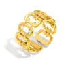 Tendência de Moda Transfronteiriça Europeia e Americana Versátil Anel Pulseira Personalizado Aço Inoxidável Banhado a Ouro 18K Anel Aberto Grande Grade para Mulheres