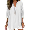 2026 Marca Independente Plus Size Feminina Verão Gola V Pequena Manga Longa Dia da Independência Floral Simples Casual Elegante Camiseta