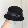Sombrero de Pescador Elegante de Lana con Lazo de Malla para Mujer Otoño e Invierno Estilo Hepburn Retro Sombrero Cubeta Sombrero Elegante de Dama