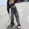Jeans retos rasgados estilo Hong Kong retrô para mulheres, tamanho XS, novo modelo de verão, cintura alta, soltos, perna larga, calças destroyed para pessoas baixinhas